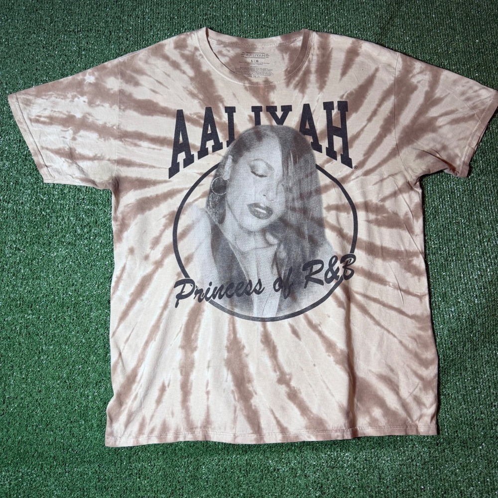 Aaliyah Princess of R&B Tie Dye Graphic T-Shirt Tan Brown Mens Large L Cotton